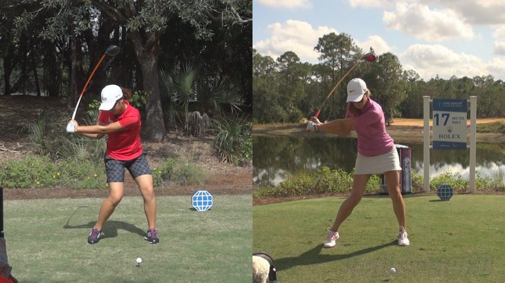 Michelle Wie（ミシェル・ウィー） vs Lydia Ko（リディア・コ） – SYNCED DRIVER GOLF SWING REG & SLOW MOTION FACE-ON 1080p HD