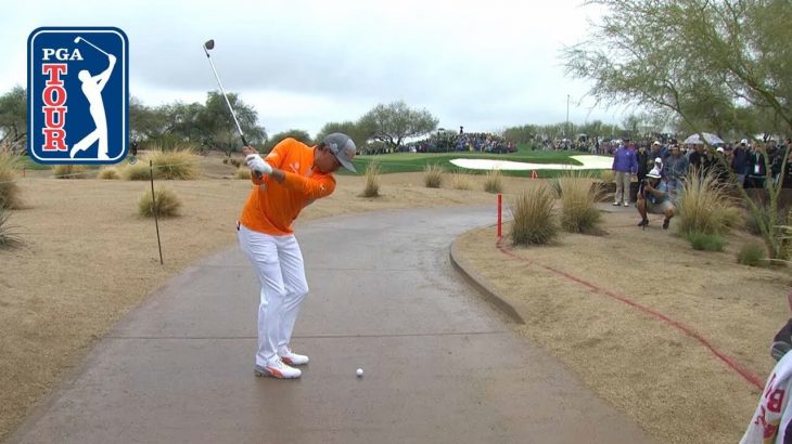 Rickie Fowler（リッキー・ファウラー）選手がコンクリートのカート道から救済を受けずにそのまま打ってパーセーブ｜Waste Management 2019