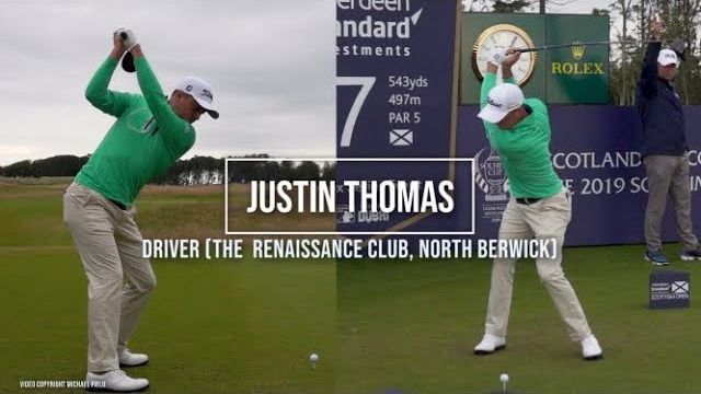 Justin Thomas（ジャスティン・トーマス）選手のドライバーショット｜後方・前方アングル｜連続再生・スロー再生｜ASI Scottish Open 2019