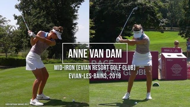 Anne Van Dam（アン・バン・ダム）選手のアイアンのティーショット｜正面・後方アングル｜連続再生・スロー再生｜Evian Championship 2019