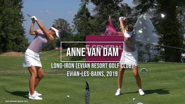 Anne Van Dam（アン・バン・ダム）選手のロングアイアンのティーショット｜正面・後方アングル｜連続再生・スロー再生｜Evian Championship 2019