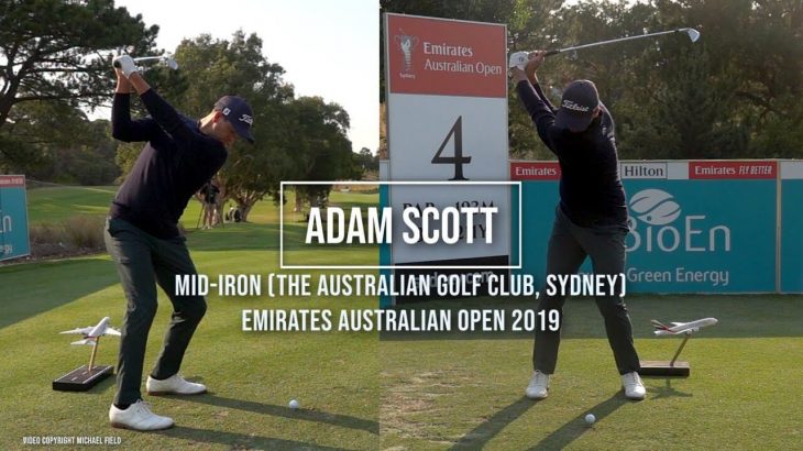 Adam Scott アダム スコット 選手のスイング ミドルアイアン 正面 後方アングル 連続再生 スロー再生 Emirates Australian Open 19 ゴルフの動画